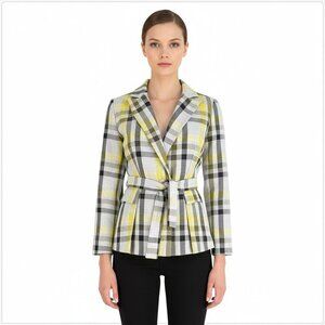 Current Air Anthropologie Plaid Yellow Gray Belted Blazer Jacket Clueless S